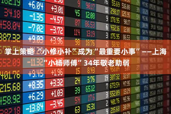 掌上策略 “小修小补”成为“最重要小事”——上海“小杨师傅”34年敬老助弱
